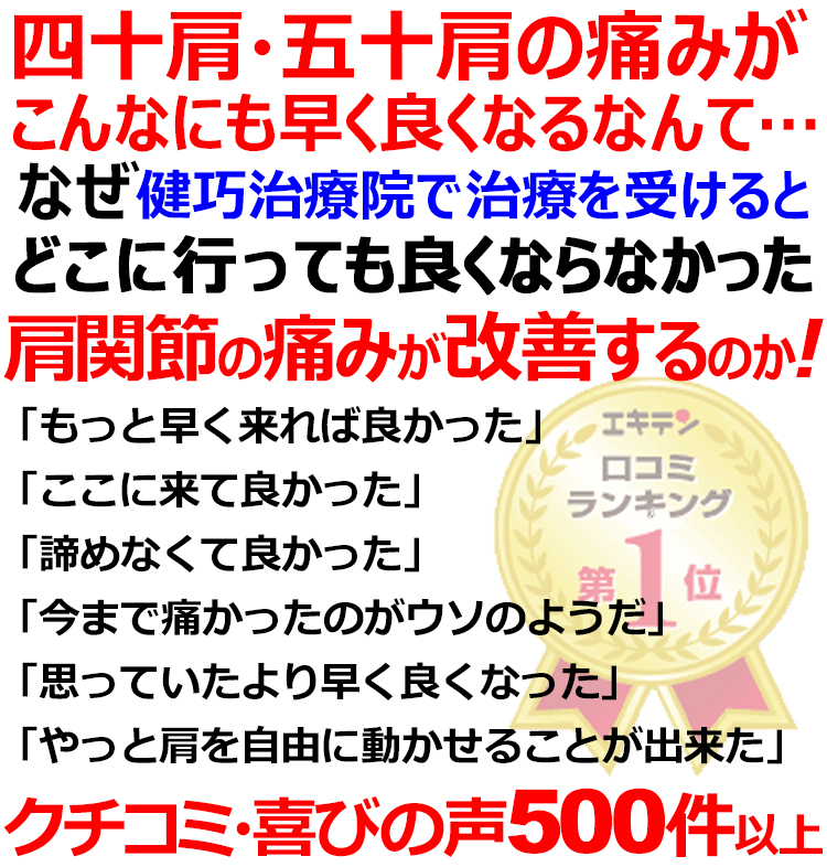 姫路市で四十肩・五十肩の事ならクチコミ530件以上の実績のある健巧治療院にお任せください