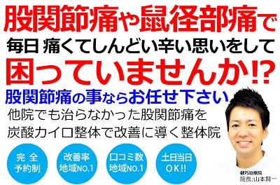 姫路市で股関節痛の事ならクチコミ500件以上の実績ある健巧治療院にお任せください