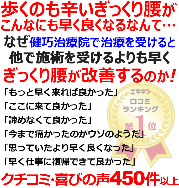 姫路市でぎっくり腰や急性腰痛の事ならクチコミ490件以上の実績ある健巧治療院にお任せください