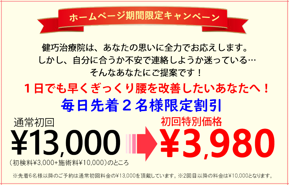 姫路市の ぎっくり腰 急性腰痛 専門整体院 健巧治療院