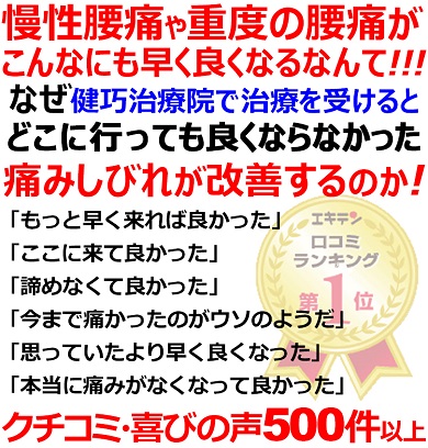 姫路市で腰痛の事ならクチコミ560件以上の実績のある健巧治療院お任せください。