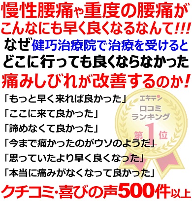 姫路市で腰痛の事ならクチコミ530件以上の実績のある健巧治療院お任せください。